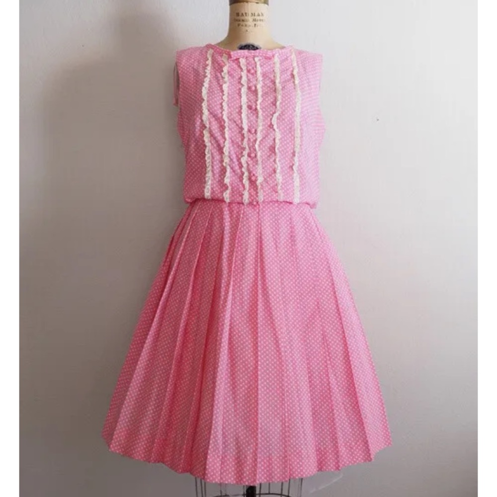 JONATHAN LOGAN Late 1950’s Early 60’s pink polka dot dress - Picture 4 of 6